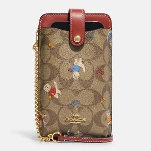 Coach Phone Crossbody In Signature Canvas With Cat Mittens Print
